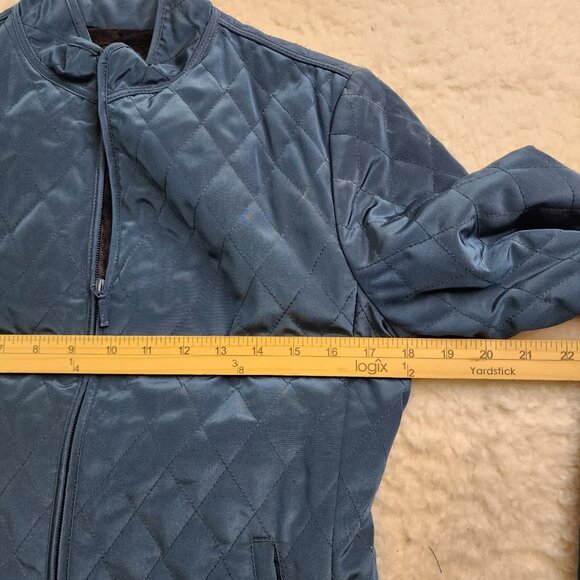 Hilary Radley Quilted Jacket Coat XS Teal Faux Fur Lined Pockets Full Zip Fall - Picture 4 of 10